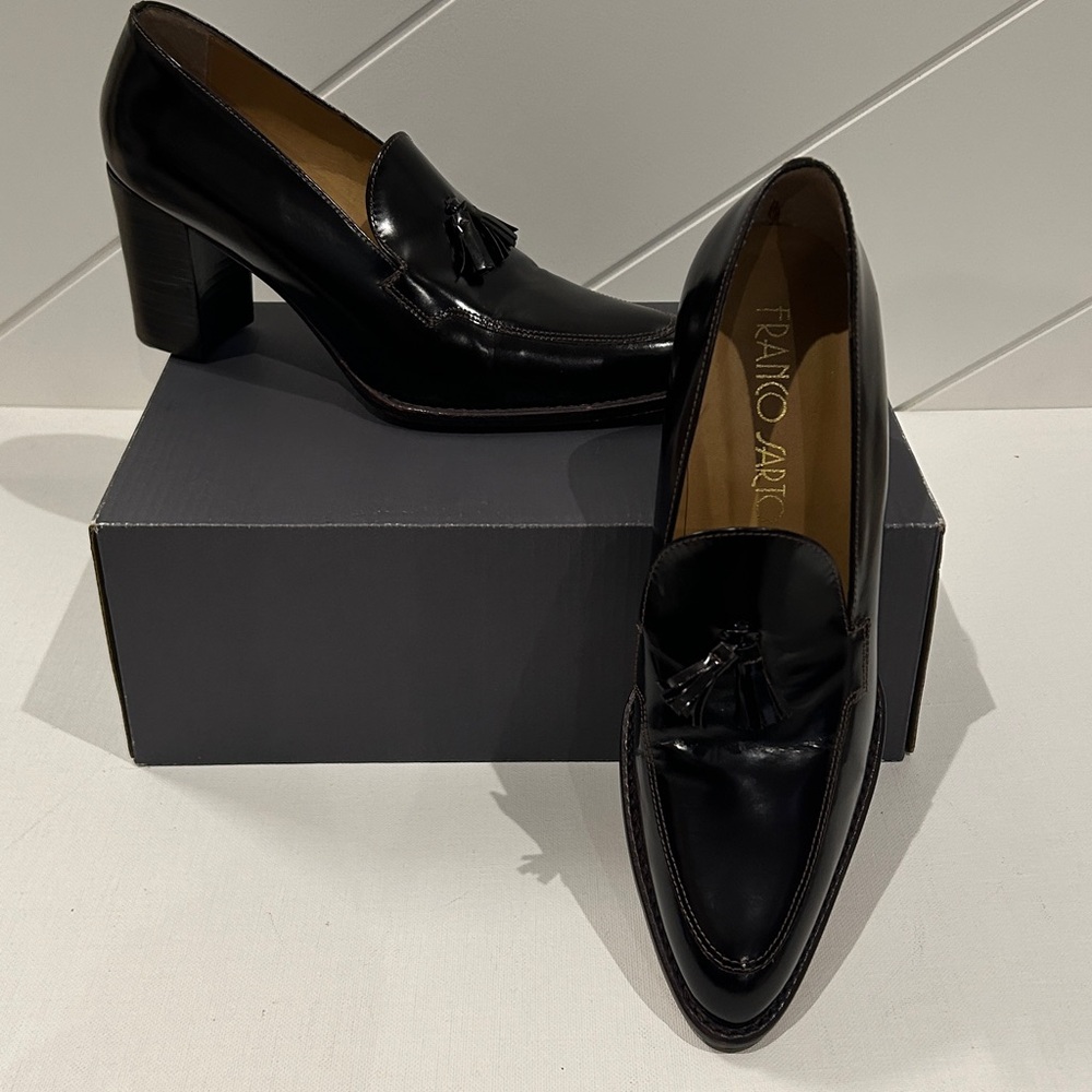 Franco Sarto Black Heeled Loafers - Picture 2 of 6